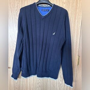 New Nautical Dark Blue/Gray Rim Cotton Sweater